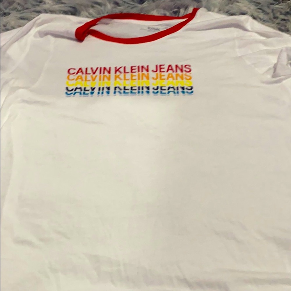 White and rainbow Calvin Klein T shirt